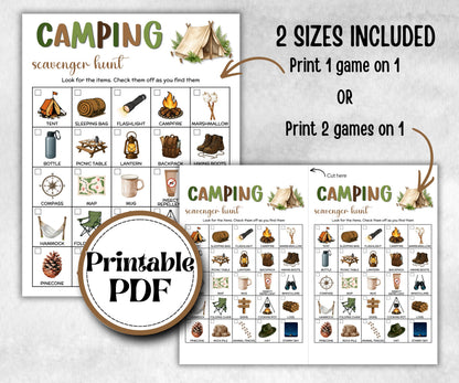 Camping Photo Scavenger Hunt, fire pit activity, Printable group party, campground, hiking trail, overnight camper baby, camping roadtrip