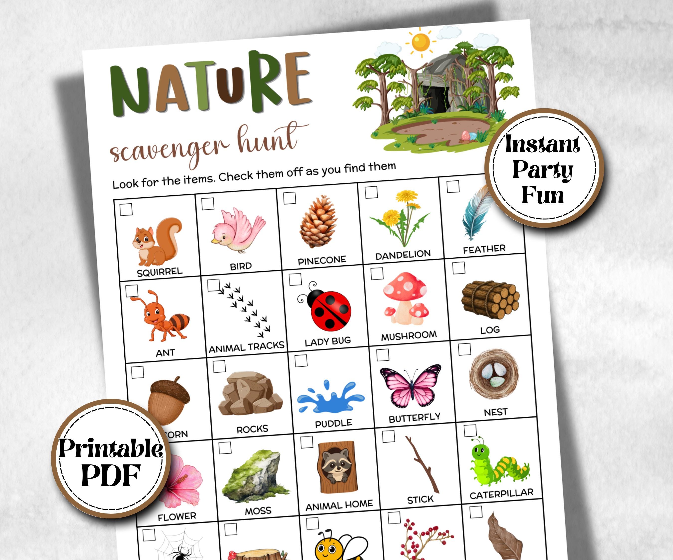 Nature Photo Scavenger Hunt, fire pit activity, Printable group party, campground, hiking trail, overnight camper baby, camping roadtrip fun