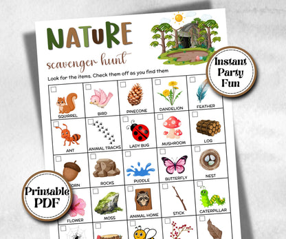 Nature Photo Scavenger Hunt, fire pit activity, Printable group party, campground, hiking trail, overnight camper baby, camping roadtrip fun