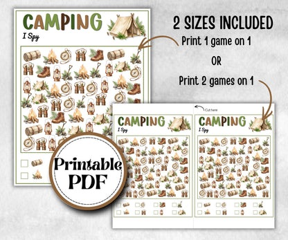 Camping I Spy, fire pit activity, Printable group party, campground, hiking trail, overnight camper baby, camping roadtrip, counting game