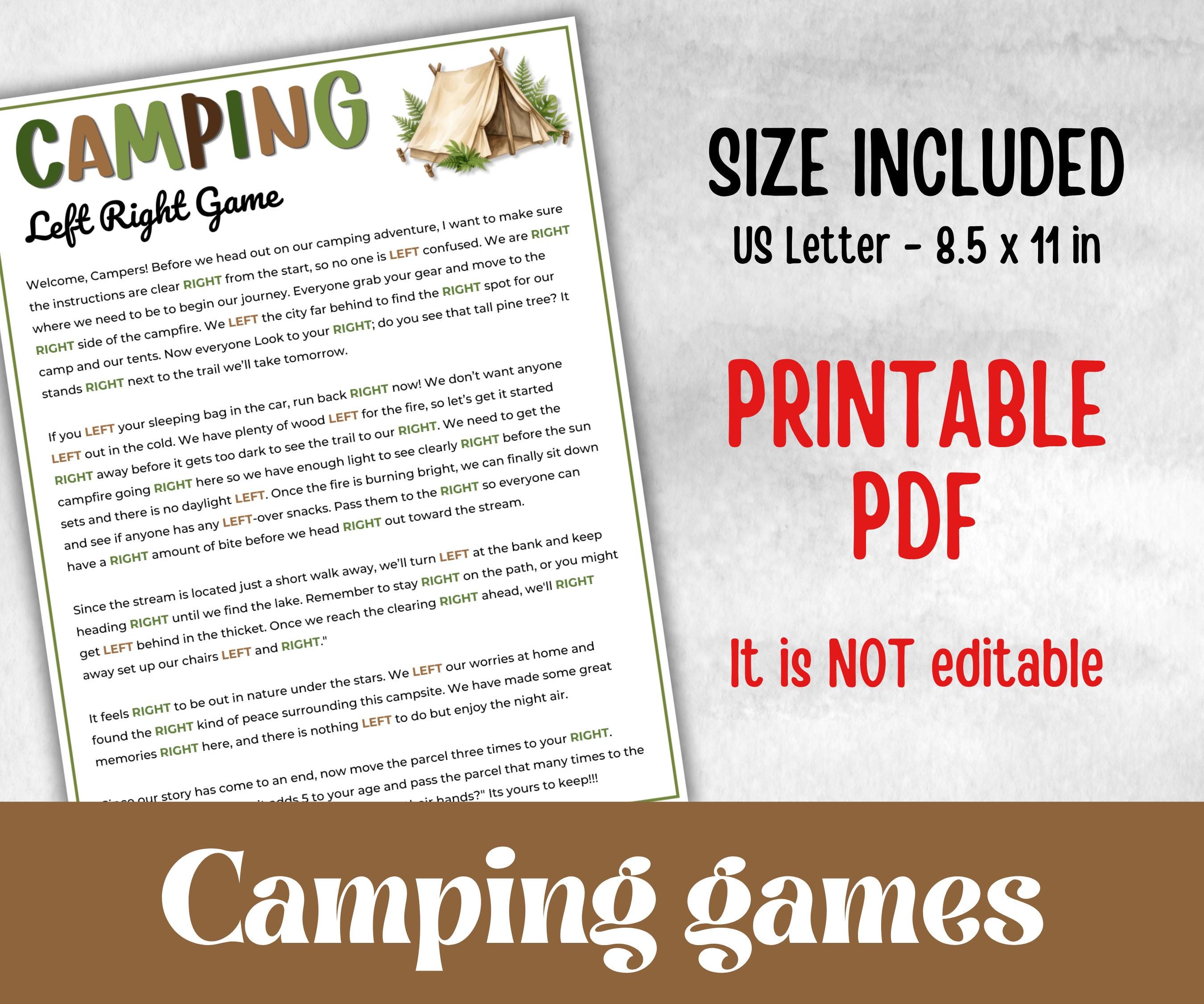 Camping Left Right, printable Gift Exchange story, gift passing poem, rhyme, pass the gift, pass the present, pass the parcel,