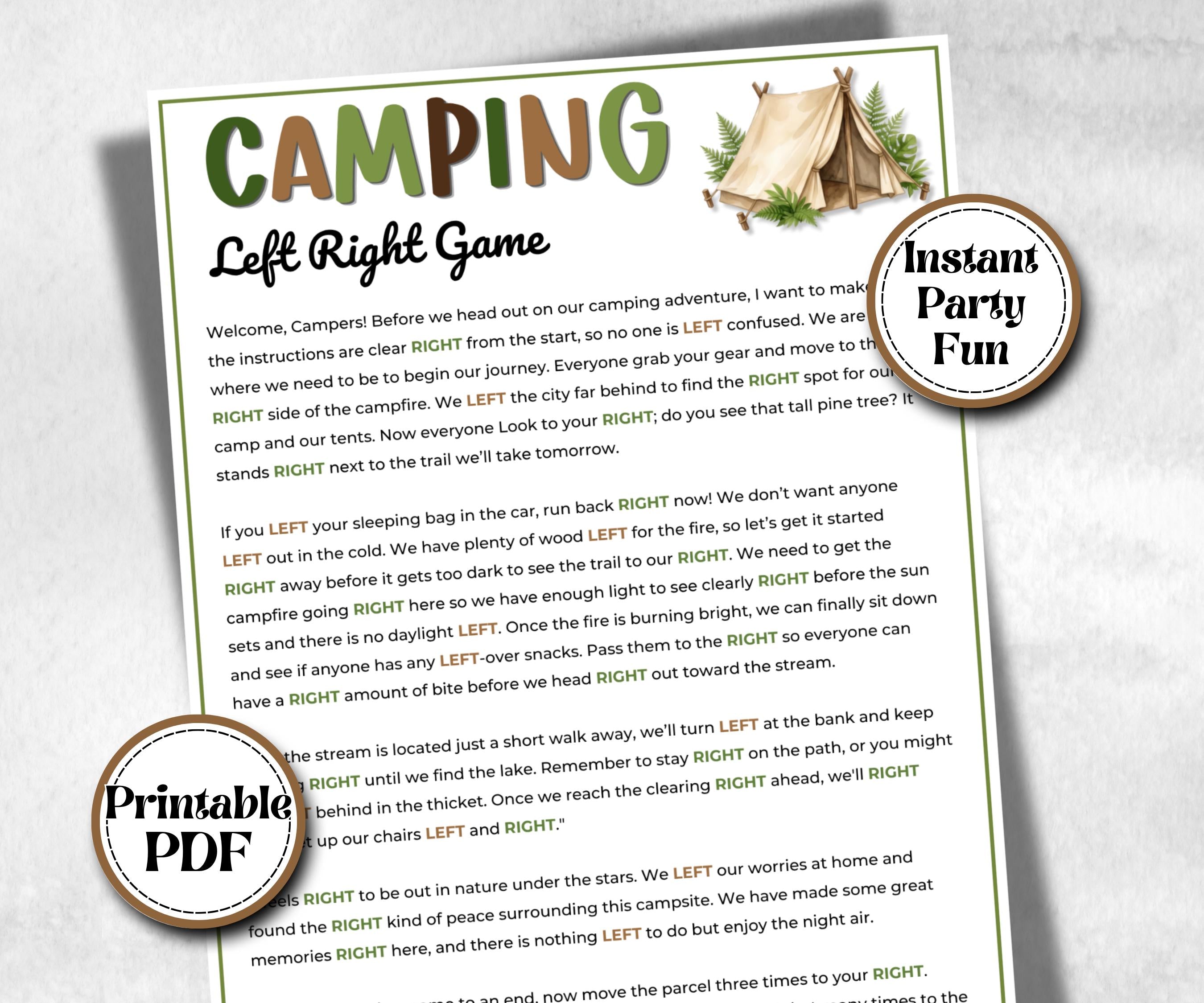 Camping Left Right, printable Gift Exchange story, gift passing poem, rhyme, pass the gift, pass the present, pass the parcel,