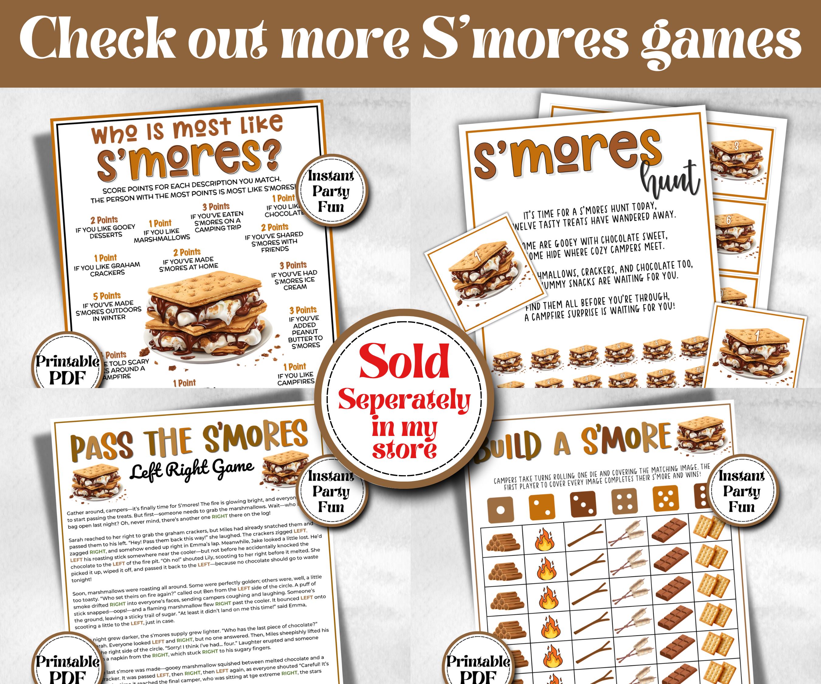 Build a S'more, Kids Classroom, Printable group party, campground, overnight camper, smore favor bag, church hiking travel, family reunion