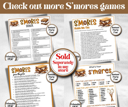 S'mores riddles, Kids Classroom, Printable group party, campground, overnight camper, smore favor bag, church smores jokes, family reunion