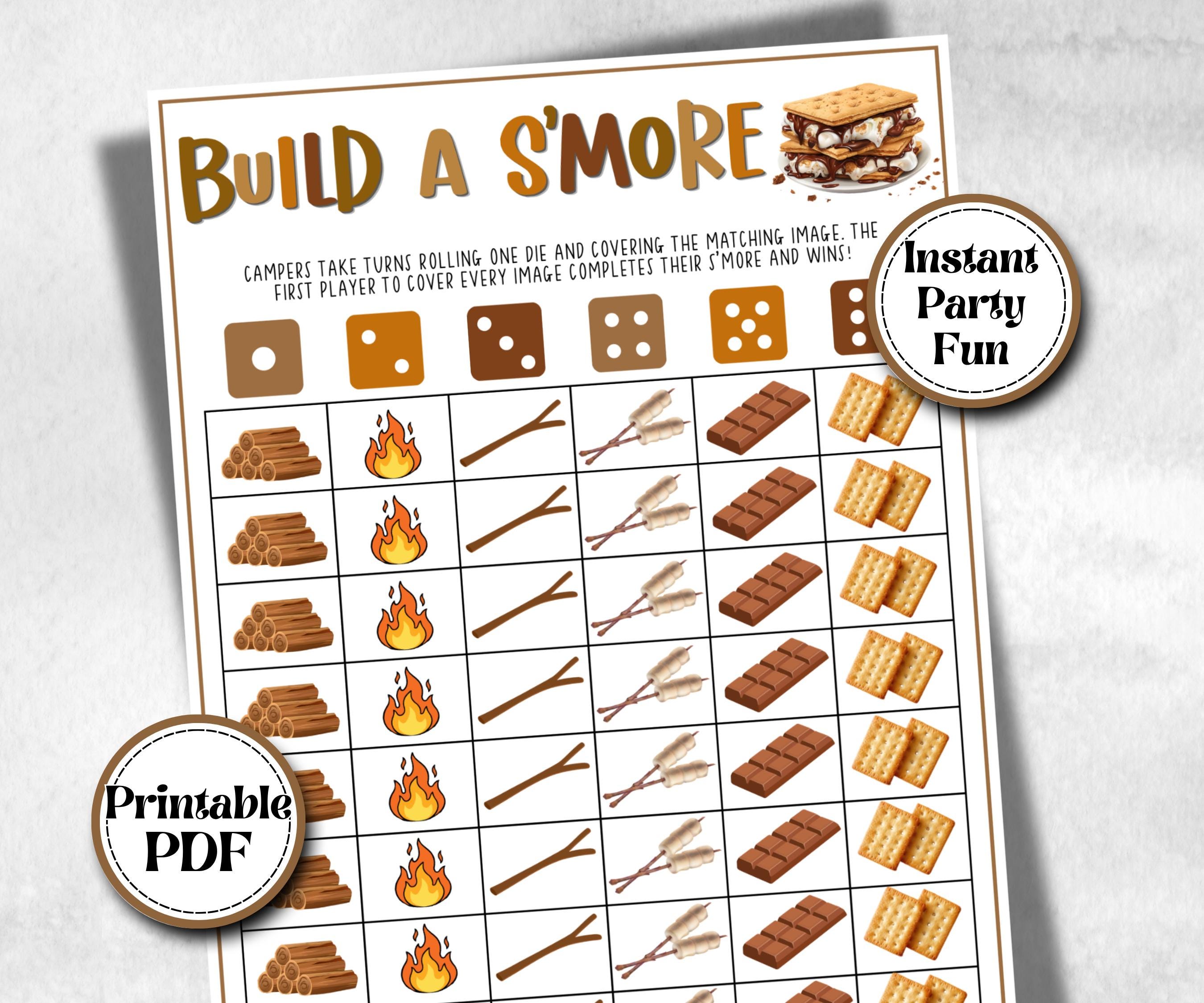 Build a S'more, Kids Classroom, Printable group party, campground, overnight camper, smore favor bag, church hiking travel, family reunion