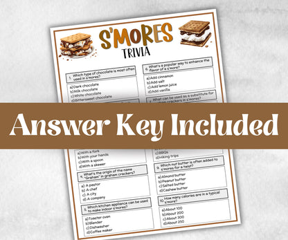 S'mores Trivia, Kids Classroom, Printable group party, campground, overnight camper, smore favor bag, church hiking travel, family reunion