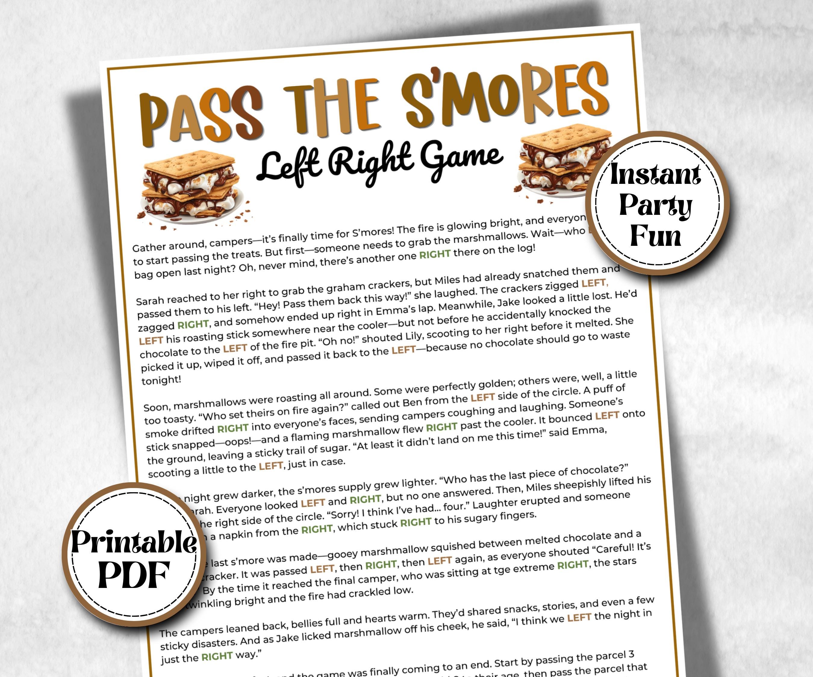 S'more Left Right, printable Gift Exchange story, gift passing poem, rhyme pass the gift, pass the present, pass the parcel, Pass the Smore