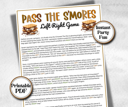 S'more Left Right, printable Gift Exchange story, gift passing poem, rhyme pass the gift, pass the present, pass the parcel, Pass the Smore