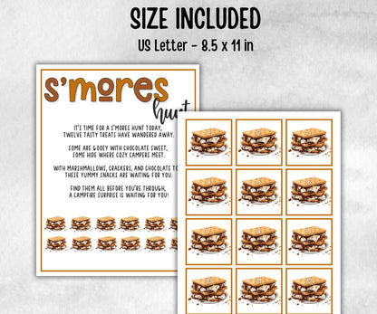 S'mores Indoor Outdoor Scavanger Hunt, Printable group party, campground, overnight camper, Backyard treasure hunt, kindergarten, at home