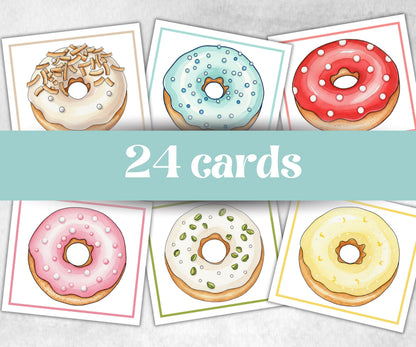 Donut Matching Game, Match The Donuts Halves, Symmetry Puzzles, Toddler Homeschool Educational, garden tea party, spring yard, teaching game