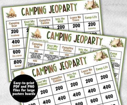 Camping Jeoparty, Trivia game night, office team camping, camping themed birthday, outdoor yard group party, youth group, hiking fun games