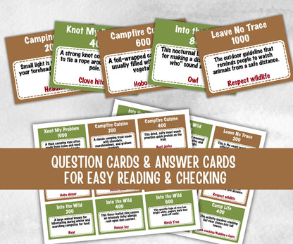 Camping Jeoparty, Trivia game night, office team camping, camping themed birthday, outdoor yard group party, youth group, hiking fun games