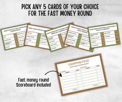 Camping Friendly Feud, Trivia game night, office team camping, camping themed birthday, outdoor yard group party, youth group, hiking fun