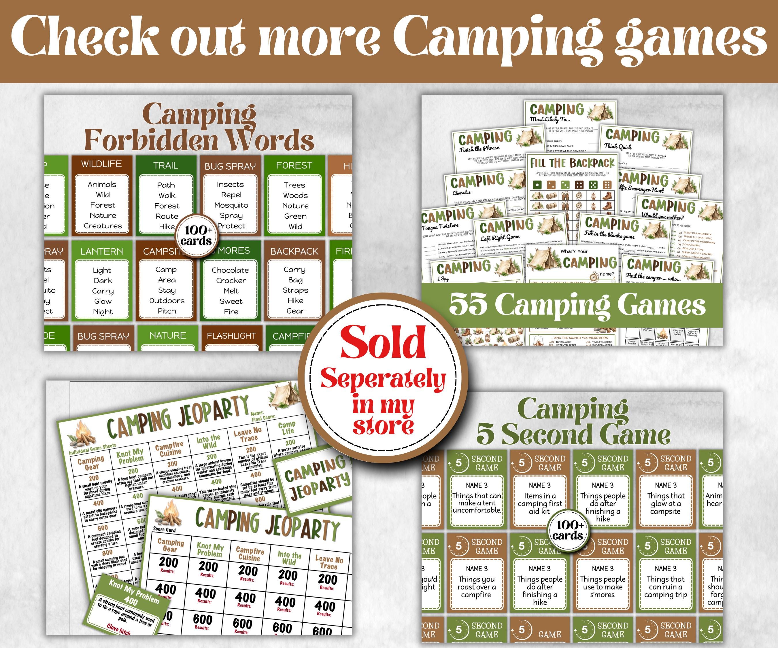 Camping Friendly Feud, Trivia game night, office team camping, camping themed birthday, outdoor yard group party, youth group, hiking fun
