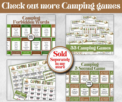 Camping Friendly Feud, Trivia game night, office team camping, camping themed birthday, outdoor yard group party, youth group, hiking fun