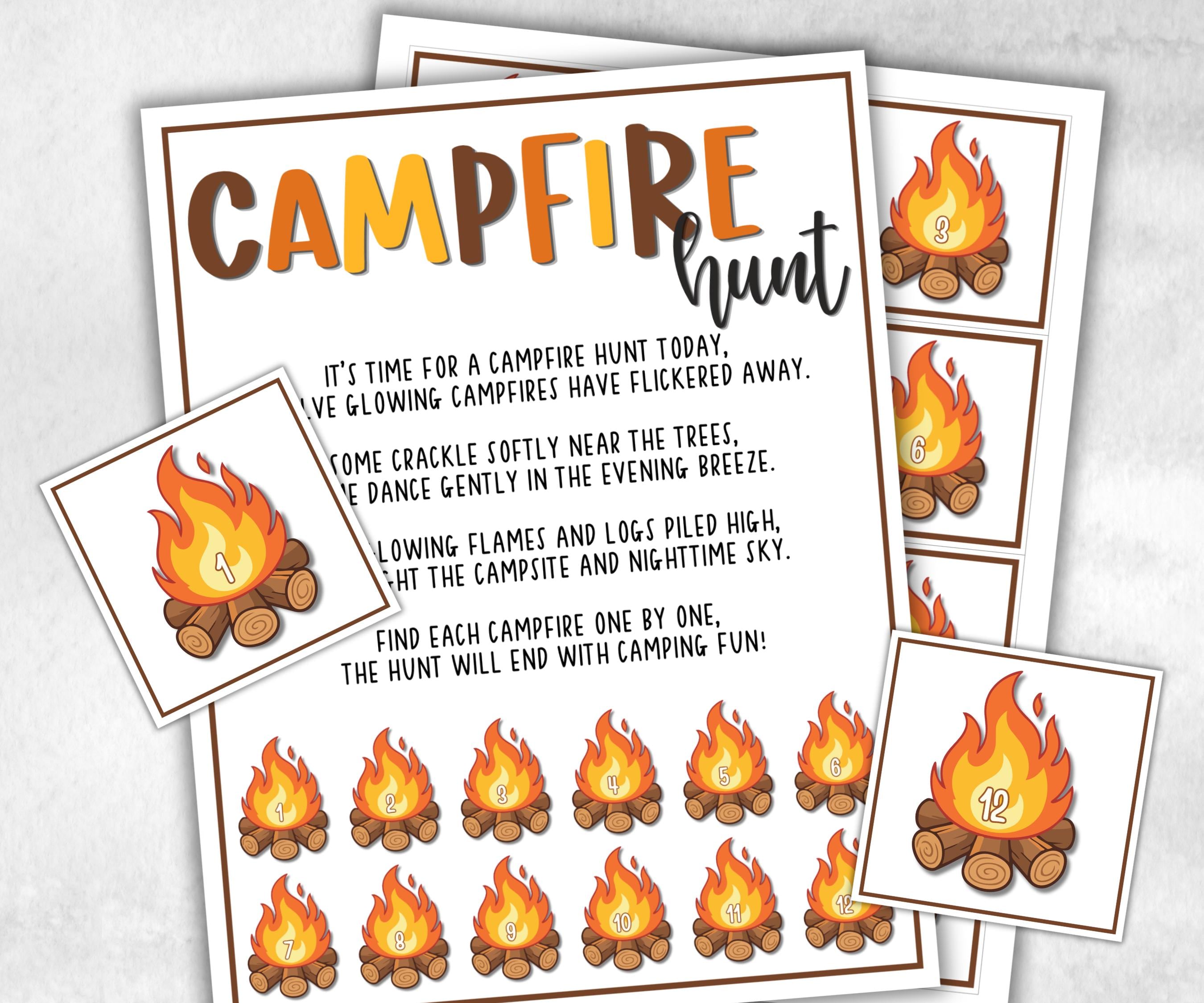 Campfire Scavenger Hunt, fire pit activities, Printable outdoor treasure hunt, backyard bbq, summer campfire, boy girl scout, campground