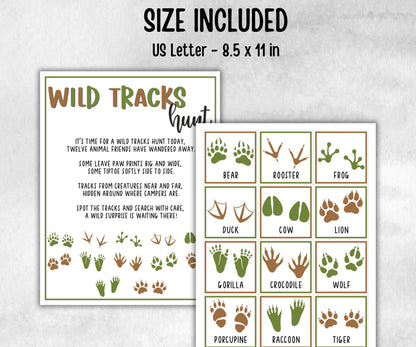 Wild Tracks Scavenger Hunt, fire pit activities, Printable outdoor treasure hunt, backyard bbq, summer campfire, Animal tracks, footprints