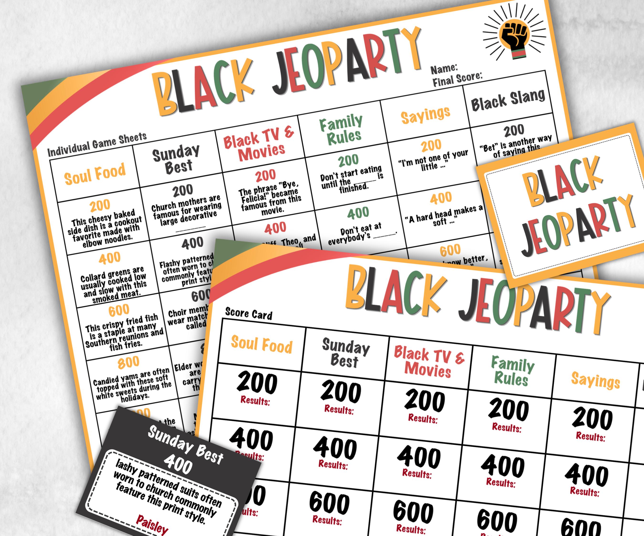 Black Family Jeoparty, African American, Black Culture, Birthday icebreaker activity, community picnic, classroom activity, Family Feud type