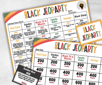 Black Family Jeoparty, African American, Black Culture, Birthday icebreaker activity, community picnic, classroom activity, Family Feud type