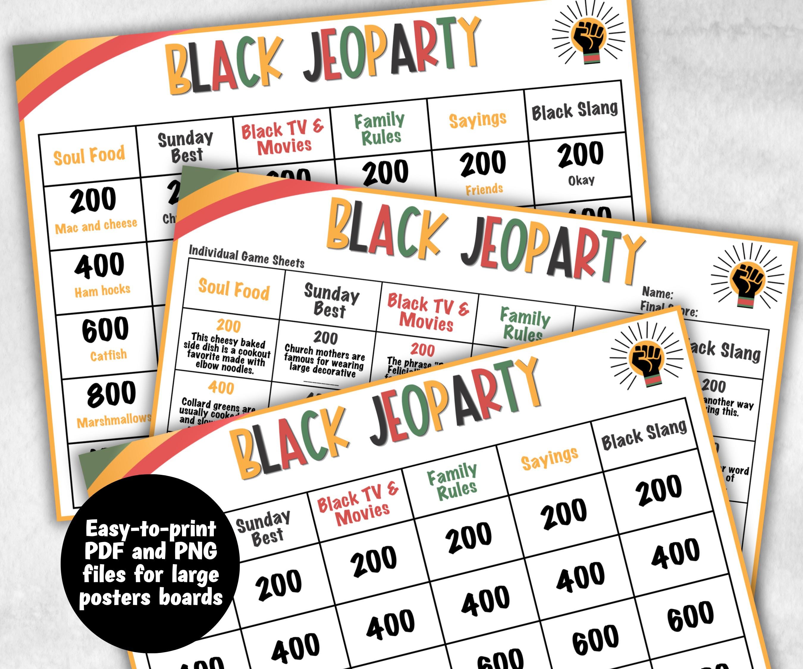 Black Family Jeoparty, African American, Black Culture, Birthday icebreaker activity, community picnic, classroom activity, Family Feud type