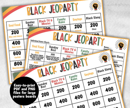 Black Family Jeoparty, African American, Black Culture, Birthday icebreaker activity, community picnic, classroom activity, Family Feud type