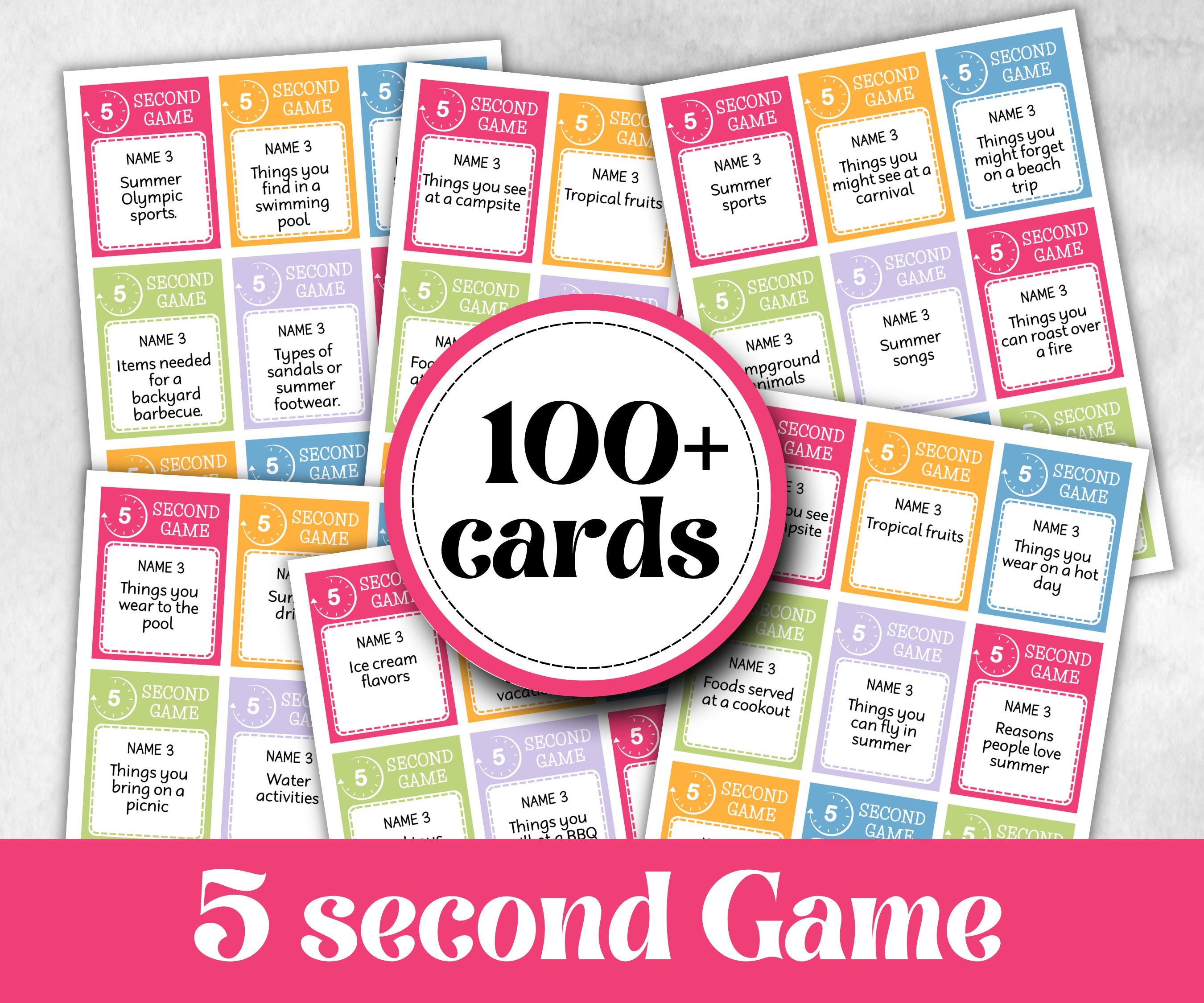 Summer 5 seconds game, Family Game Night, Ice breaker, beach party, breakfast, Road Trips, sunday school, pool party BBQ, five seconds quiz