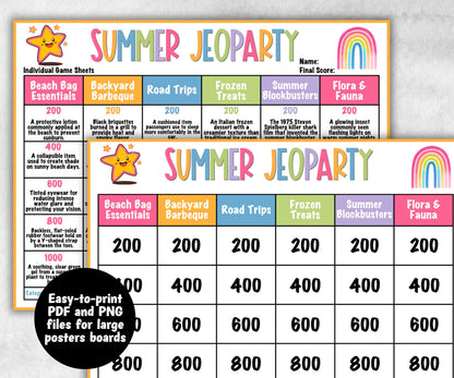 Summer Jeoparty, Family Game Night, Ice breaker, beach party, breakfast, Road Trips, sunday school, pool party BBQ, five seconds quiz