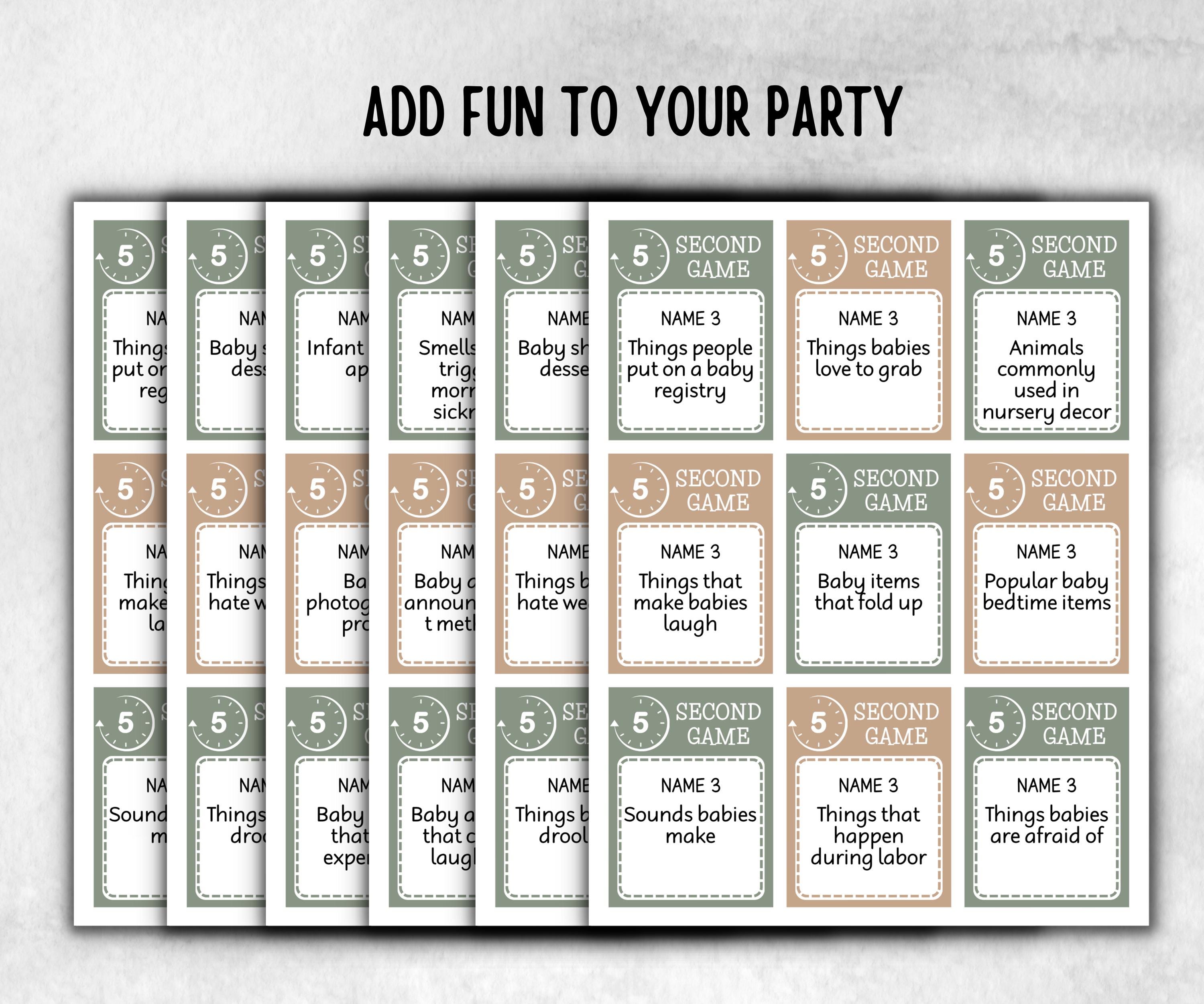 Green Baby Shower 5 second game, Funny Shower, Girl Boy Shower, expecting mom dad gift, minimalist mother to be quiz, team guess challenge