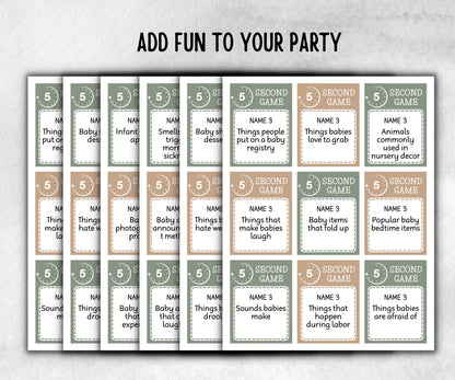 Green Baby Shower 5 second game, Funny Shower, Girl Boy Shower, expecting mom dad gift, minimalist mother to be quiz, team guess challenge