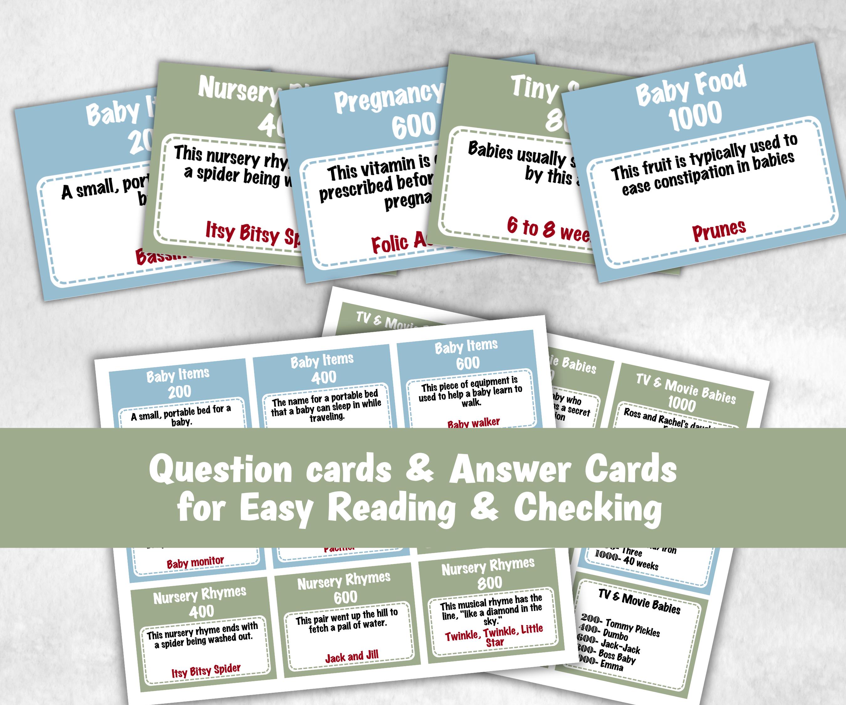 Green Baby Shower Jeoparty game, Funny Family game, Girl Boy Shower, expecting mom gift, minimalist mother to be quiz, team guess challenge
