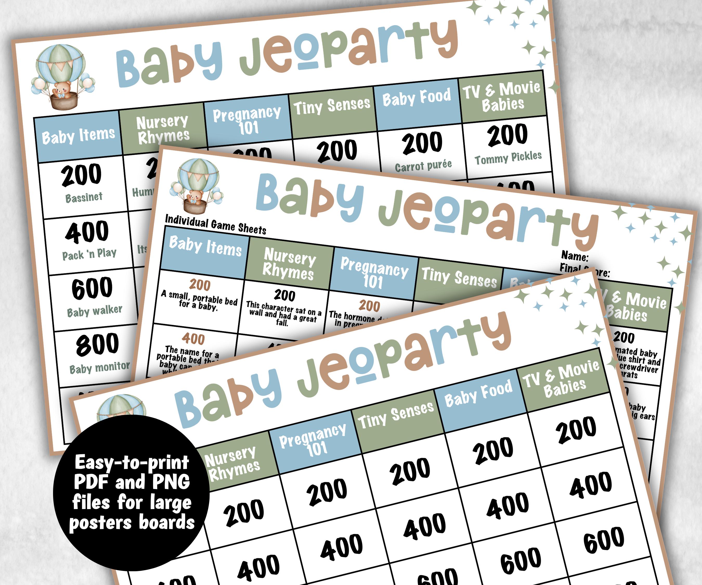 Green Baby Shower Jeoparty game, Funny Family game, Girl Boy Shower, expecting mom gift, minimalist mother to be quiz, team guess challenge