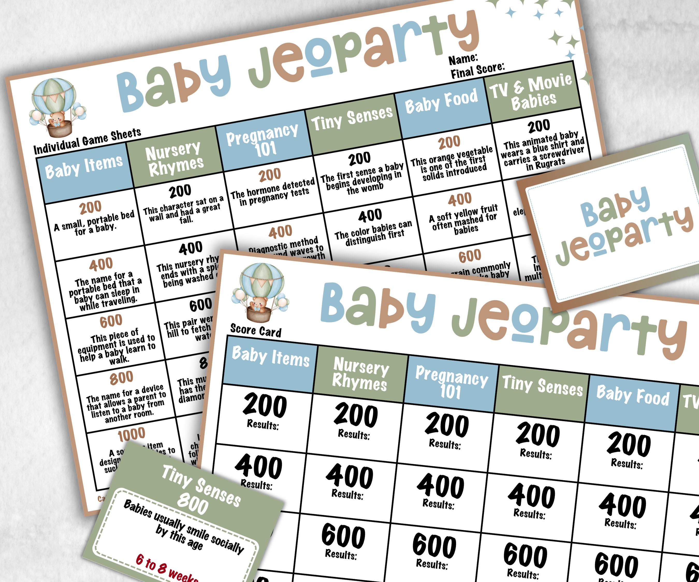Green Baby Shower Jeoparty game, Funny Family game, Girl Boy Shower, expecting mom gift, minimalist mother to be quiz, team guess challenge