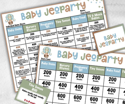 Green Baby Shower Jeoparty game, Funny Family game, Girl Boy Shower, expecting mom gift, minimalist mother to be quiz, team guess challenge