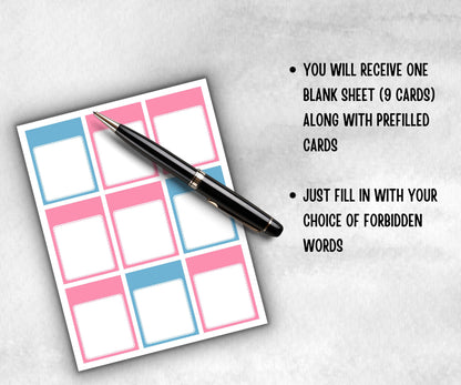 Gender Reveal Forbidden Word, Pastel Shower, don't say it, Coed printable Pregnancy Game, Girl Boy Funny Shower, expecting mom dad quiz gift
