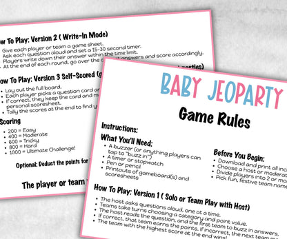 Gender Reveal Jeoparty, Pastel Shower, don't say it, Coed printable Pregnancy Game, Girl Boy Funny Shower, expecting mom dad quiz gift pink