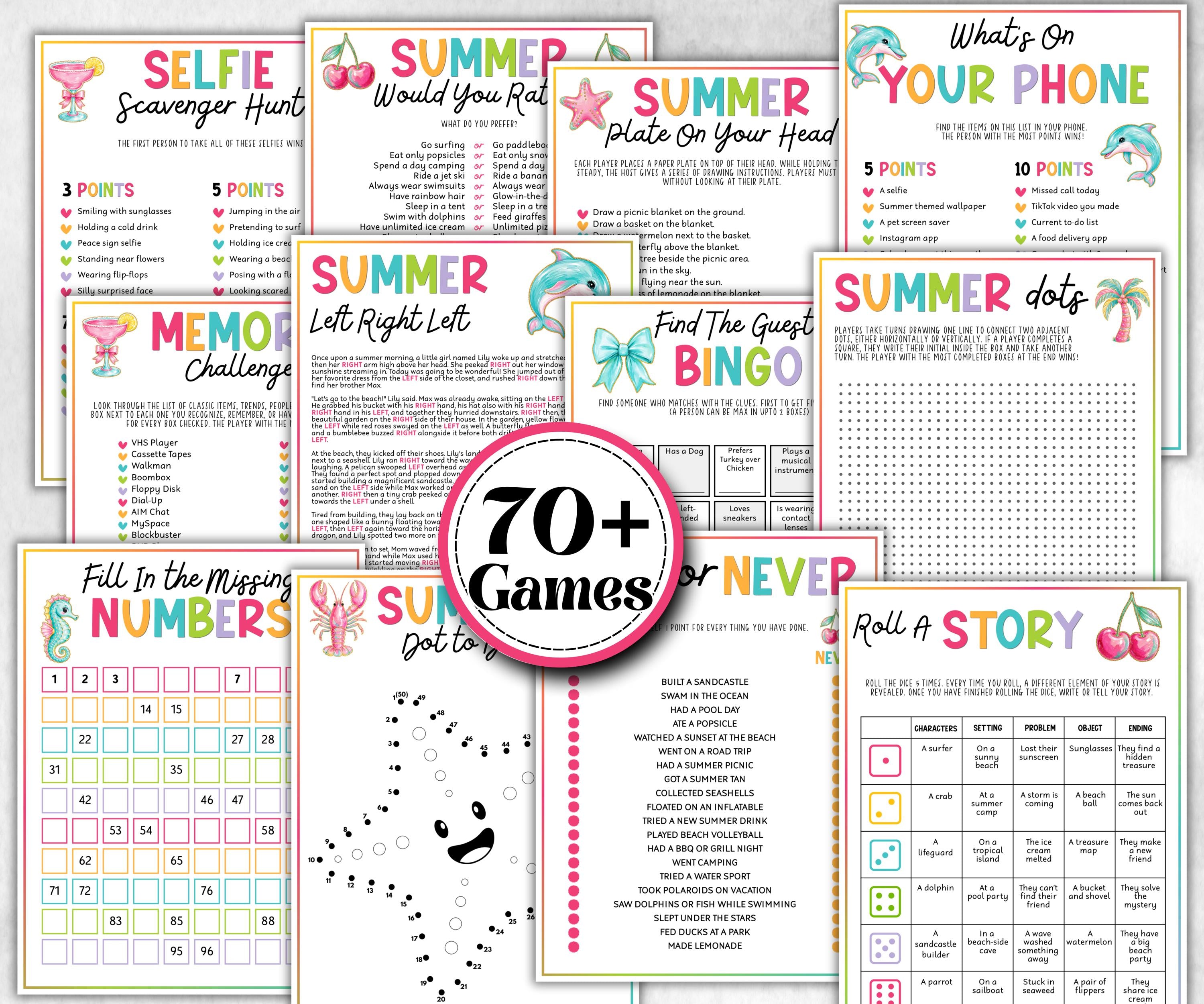 Summer Games Bundle, Family Game Night, Ice breaker, beach party, breakfast, Road Trips, pool party BBQ, Would you rather, kids teens tweens