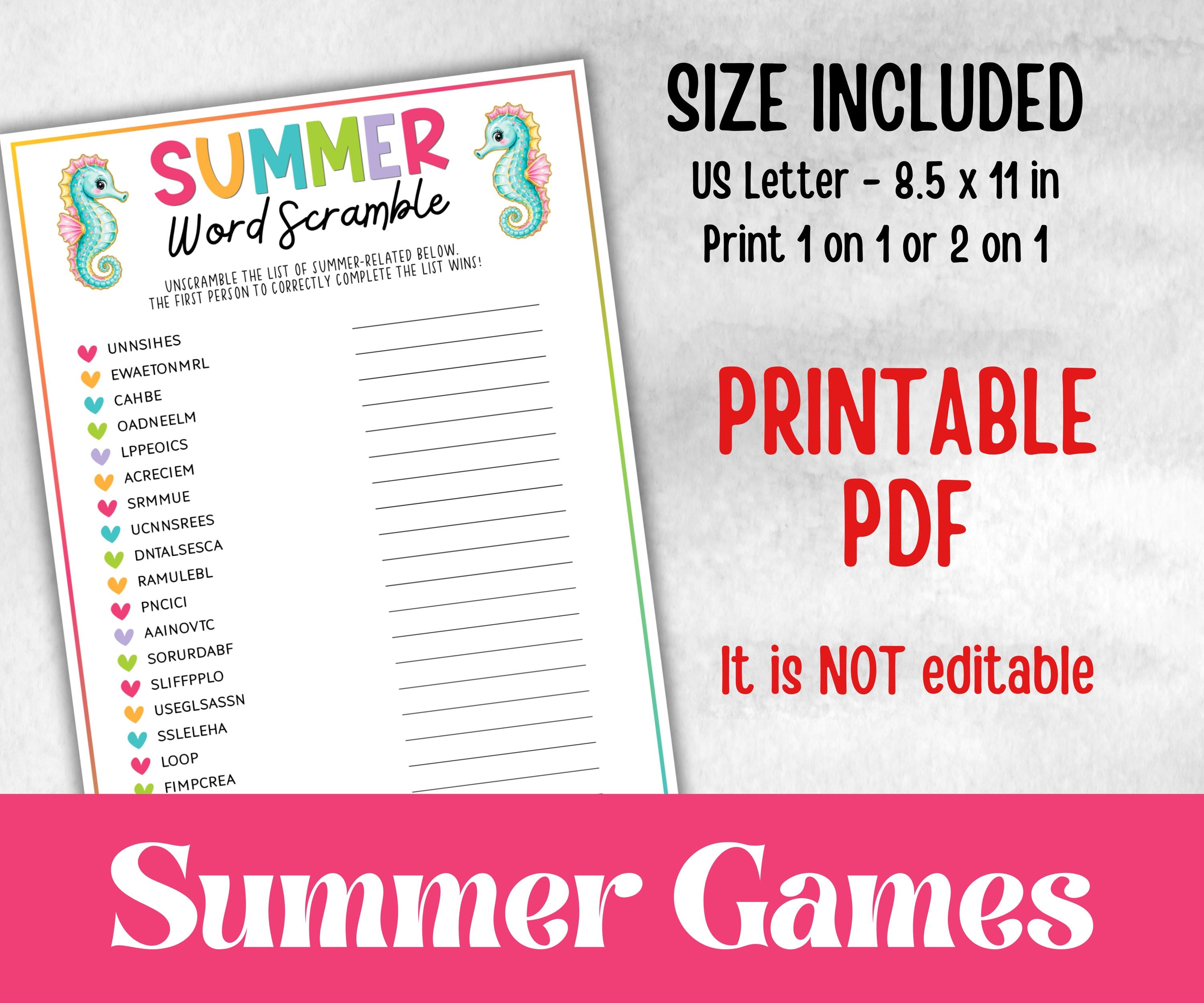 Summer Games Bundle, Family Game Night, Ice breaker, beach party, breakfast, Road Trips, pool party BBQ, Would you rather, kids teens tweens