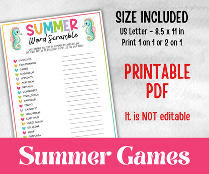 Summer Games Bundle, Family Game Night, Ice breaker, beach party, breakfast, Road Trips, pool party BBQ, Would you rather, kids teens tweens