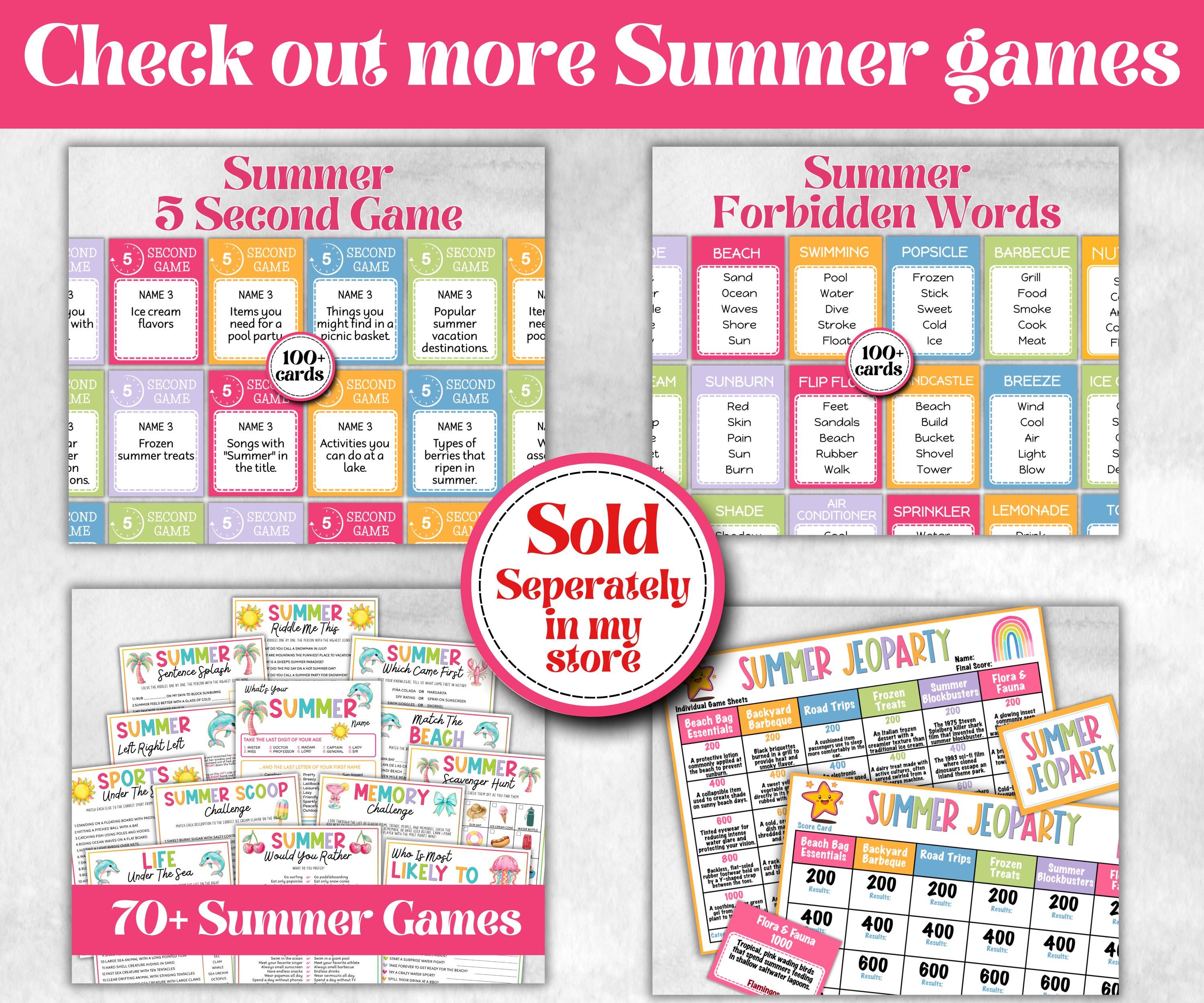 Summer Family Friendly Feud, Family Game Night, Ice breaker, beach party, breakfast, Road Trips, sunday school, pool party BBQ, Jeoparty