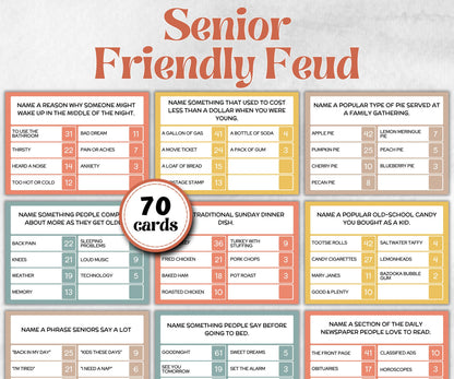 Senior Living Friendly Feud, senior citizens birthday, milestone, senior party game night, black grandma grandpa, think fast, five seconds