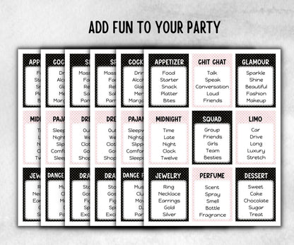 Ladies Night Forbidden Words, Word Ban, think fast word game, think quick, galentines, hen party, womens day, bff girlfriend, printable fun