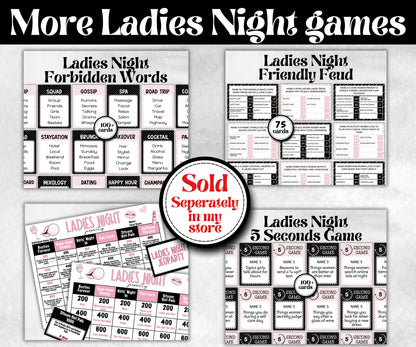Ladies Night Friendly Feud, think fast word game, think quick, galentines, hen party, womens day, bff girlfriend, printable feud, Feud Cards