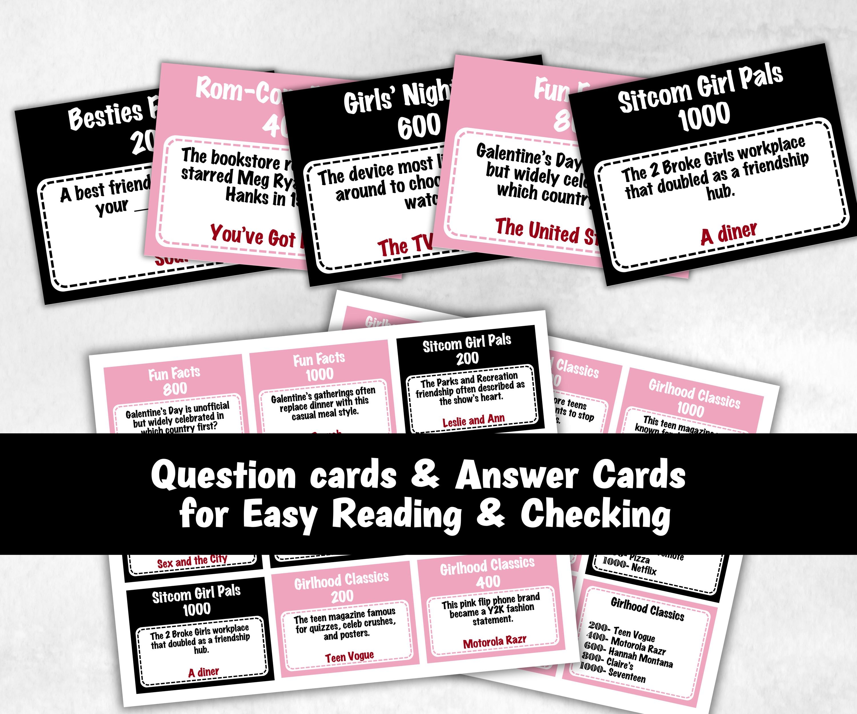 Ladies Night Jeoparty, think fast word game, think quick, galentines, hen party, womens day, bff girlfriend, printable feud, Feud Cards