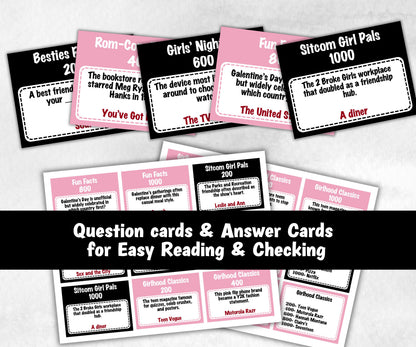 Ladies Night Jeoparty, think fast word game, think quick, galentines, hen party, womens day, bff girlfriend, printable feud, Feud Cards