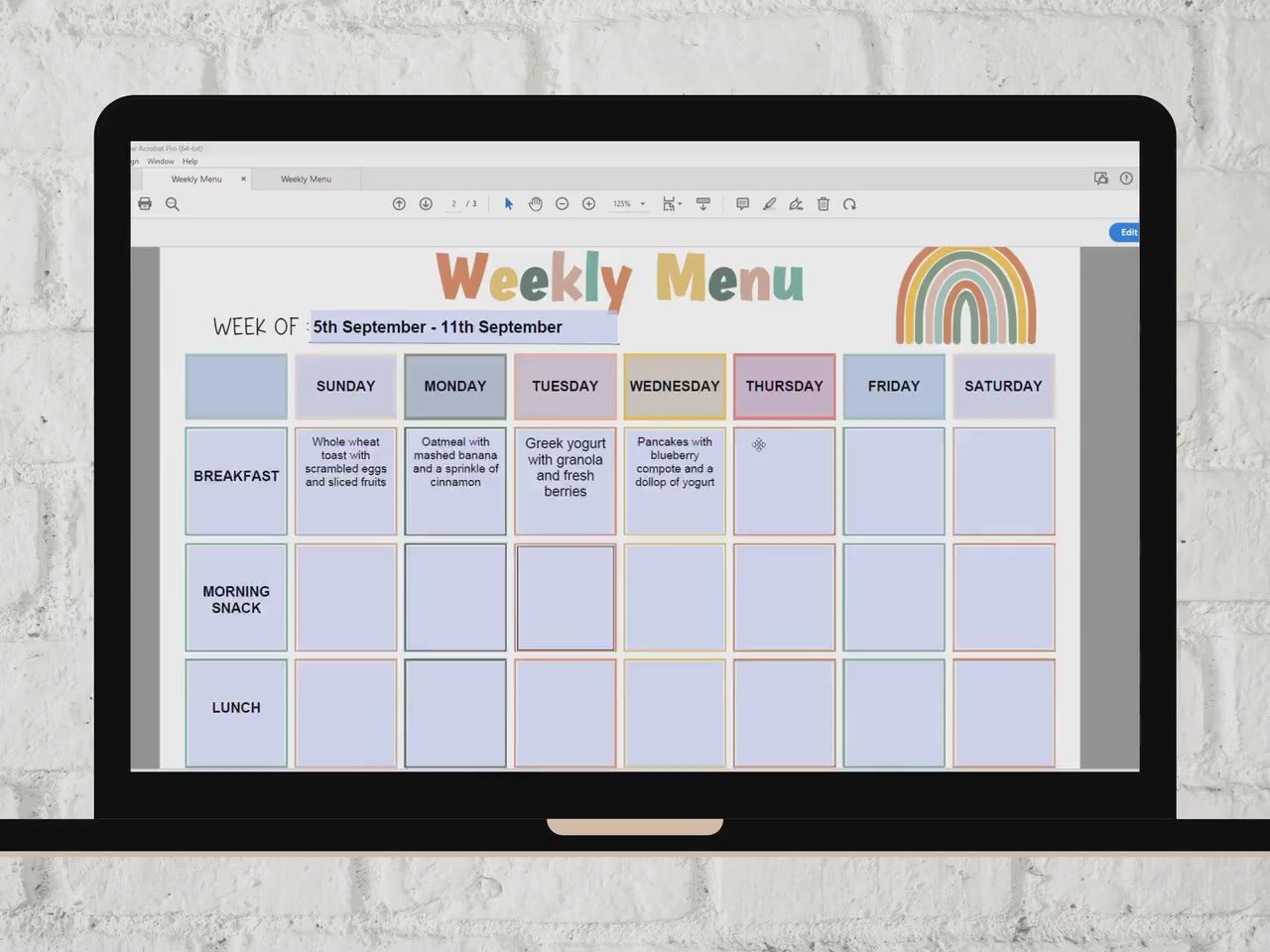 Home Daycare Weekly Menu Editable | Weekly meal planner | Preschool Menu | Home School Meal Planner | Daycare Template I editable menu