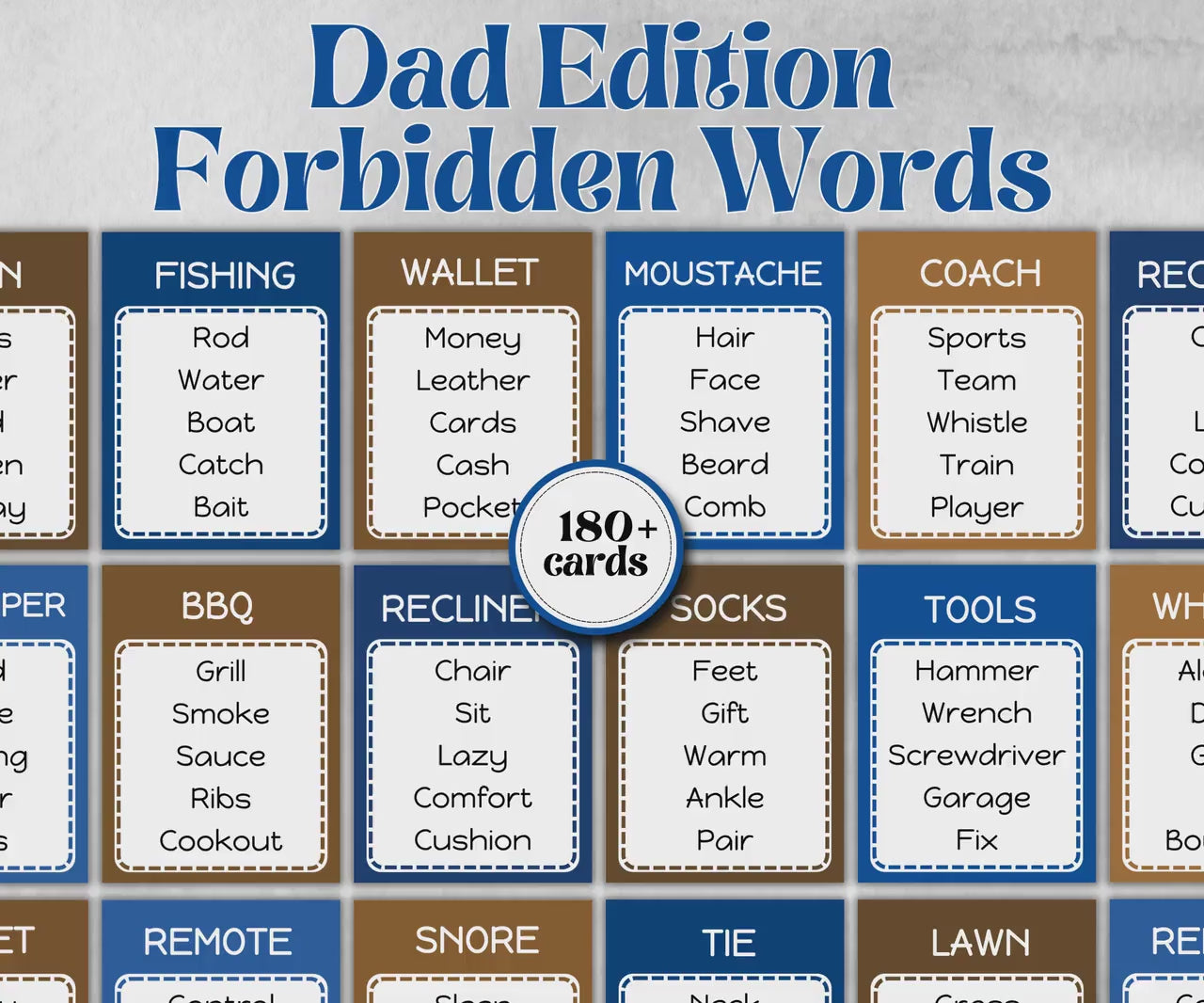 Dad Edition Forbidden Words, Fathers Day, Kindergarten esl activity, Word Ban, Family Game Night, Homeschool, Birthday Gift, All About Daddy