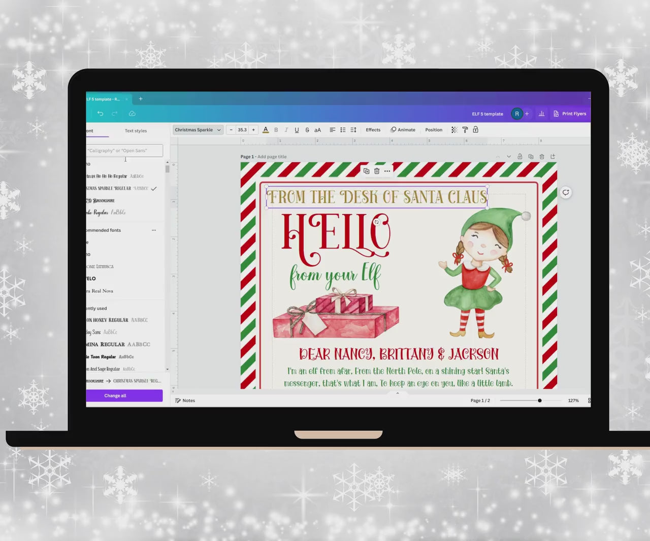 Letter from Elf pack, elf arrival letter, elf return letter, elf goodbye letter, Elf is back letter, From the desk of Santa Claus, Canva