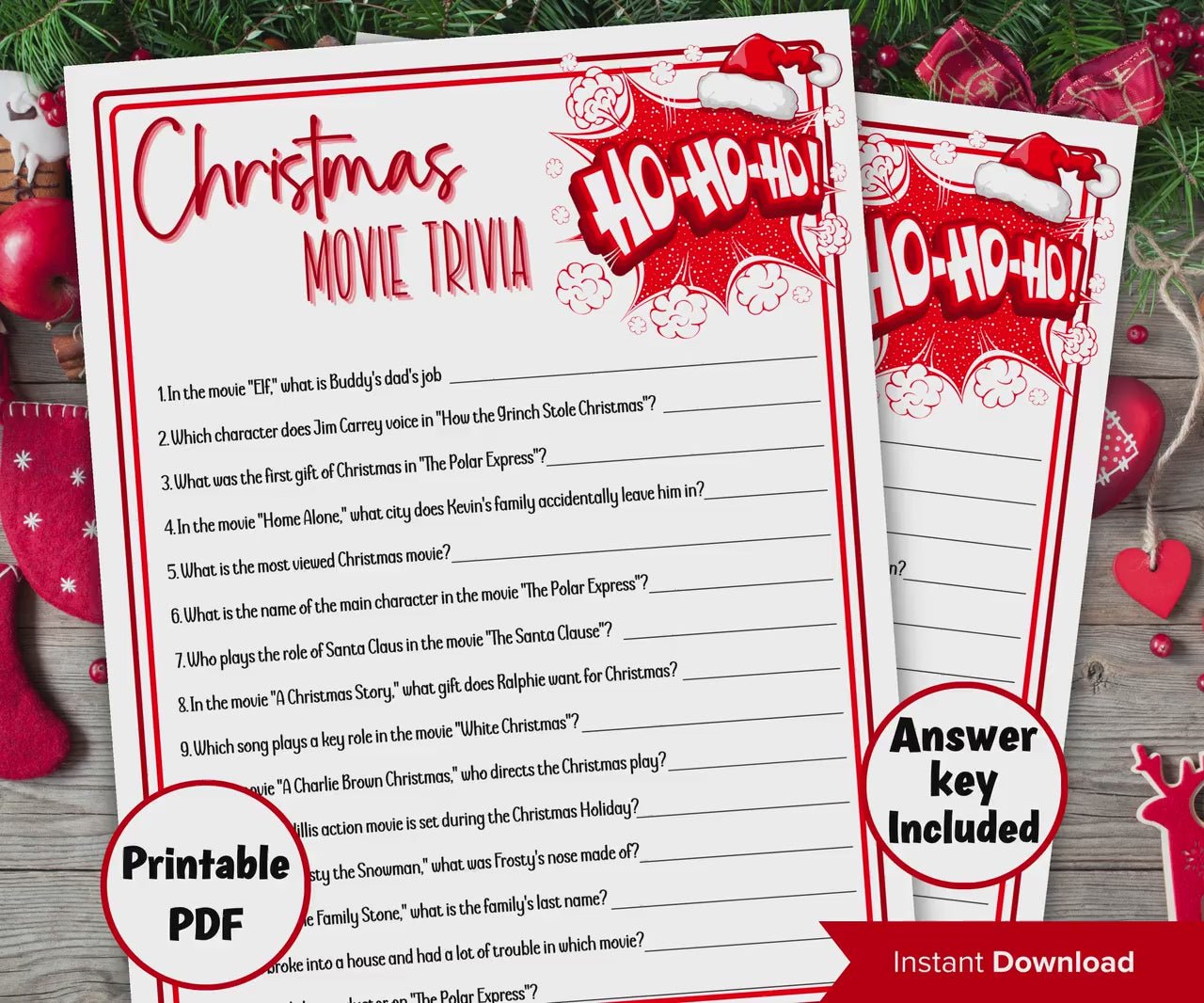 Movies Trivia Printable I Fun Christmas Trivia Game | Christmas Trivia  | Christmas Printable Game | Christmas Games For Kids | Family Games