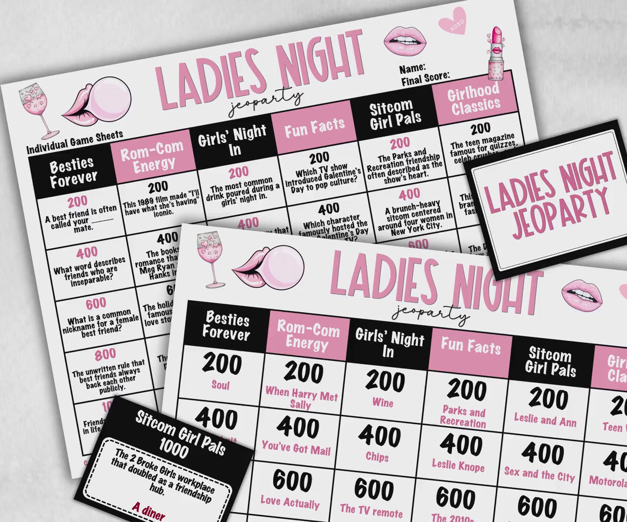 Ladies Night Jeoparty, think fast word game, think quick, galentines, hen party, womens day, bff girlfriend, printable feud, Feud Cards