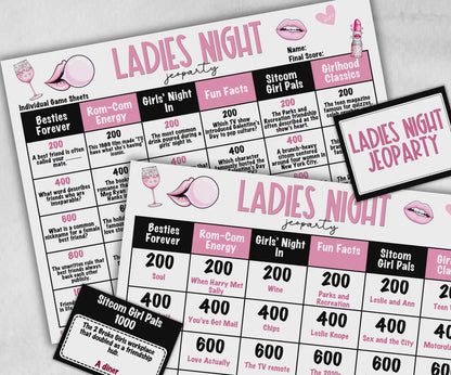 Ladies Night Jeoparty, think fast word game, think quick, galentines, hen party, womens day, bff girlfriend, printable feud, Feud Cards